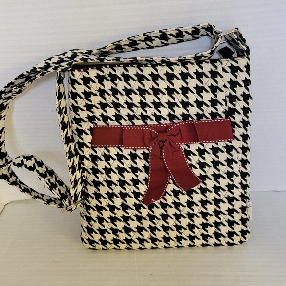 Belvah | Bags | Belvah Houndstooth Quilt Black White Bow Zipper ...